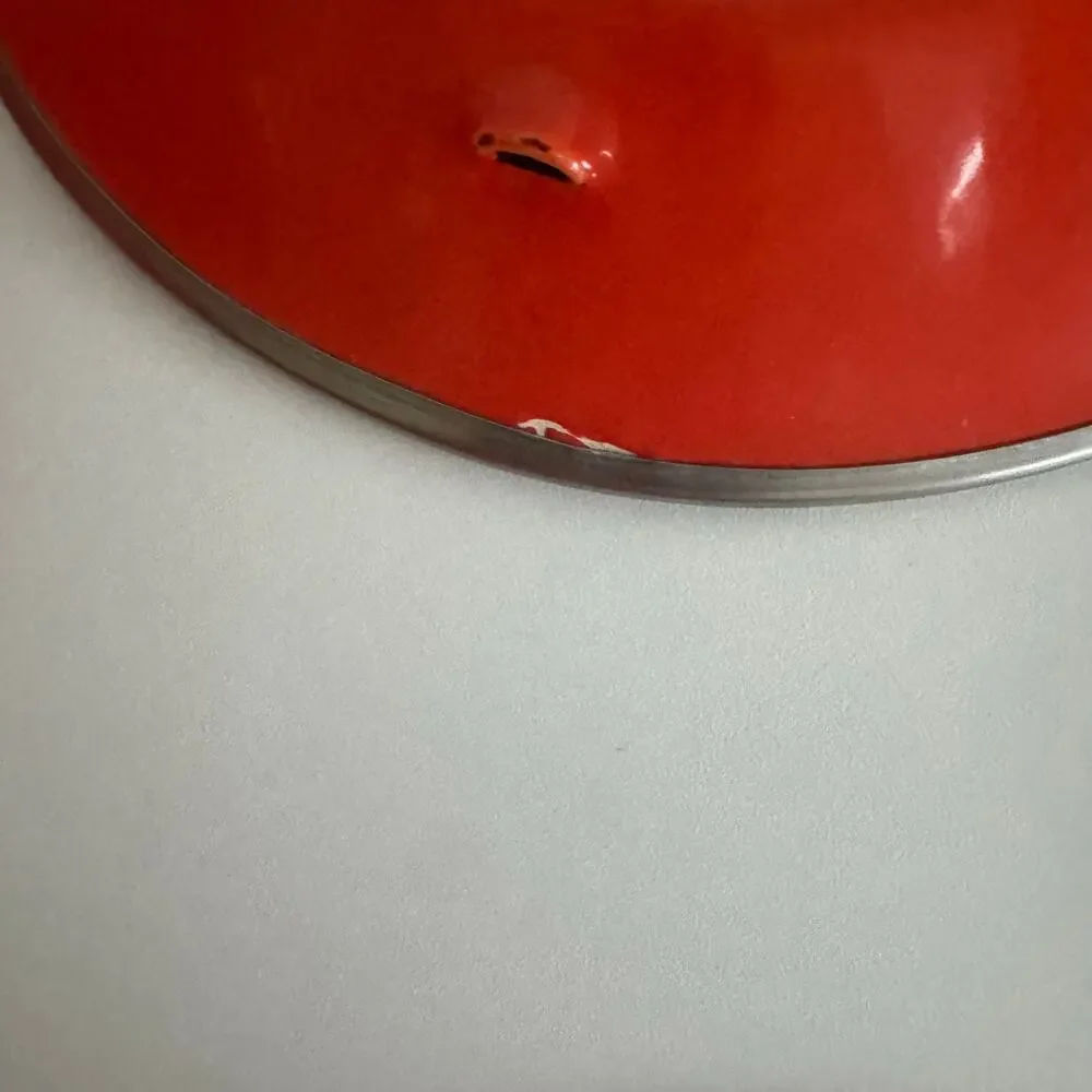 MCM Set of 2 Enamel Bright Red-Orange Lidded Cooking Pots Handle Lid